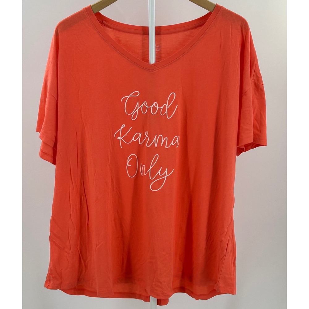 Secret‎ Treasures Good Karma Only V-Neck Sleep Shirt Orange 2X 18W-20W TZ30330SB
